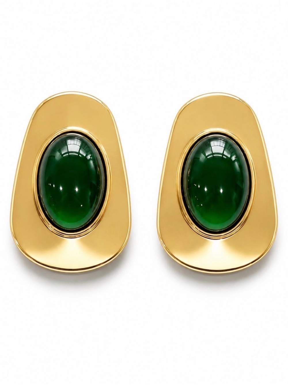 Sculptural Gold and Green Oval Center Statement Earrings